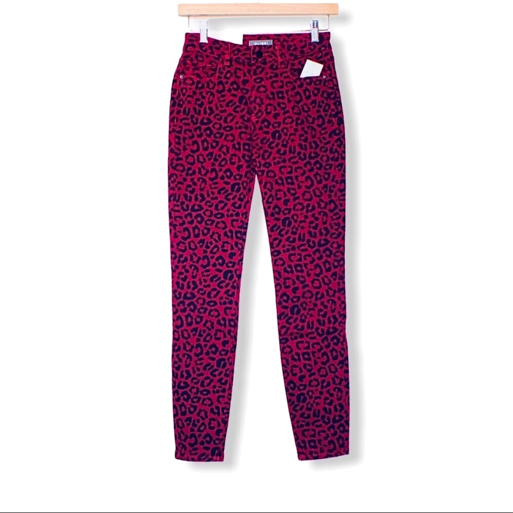DL1961 Red Leopard Mid-Rise Ankle Skinny Jeans